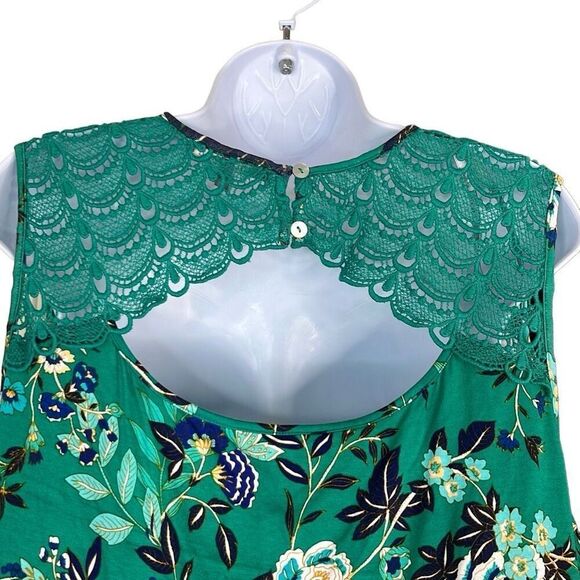 Daniel Rainn 2X Plus Sleeveless Blouse Green Floral Lace Accents Cutout NWOT - Picture 6 of 12